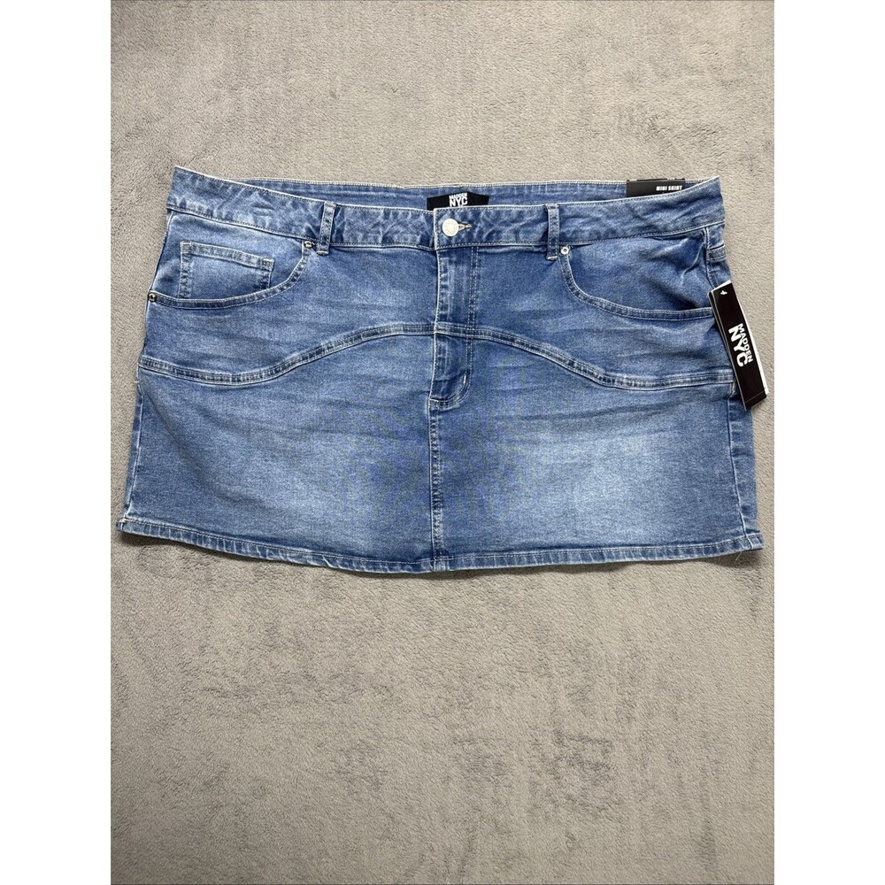 NWT Madden NYC Women's Denim Mini Skirt Stretch Sizes XXL Pockets Button Zip